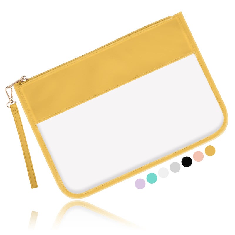 Iqimott Clear Zipper Pouch, DIY Clear Makeup Cosmetic Bag Purse for Women Girls, Chenille Letter Travel Toiletry Bag(Yellow) - Image 1